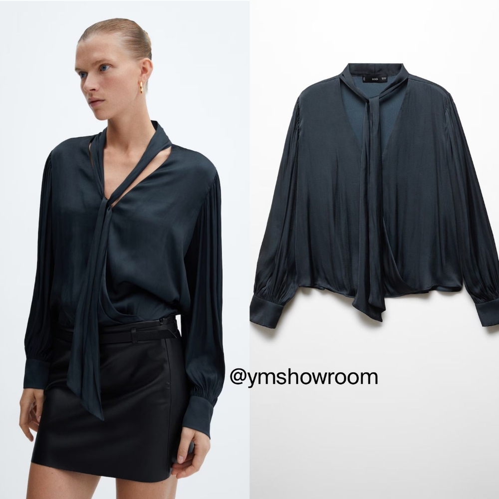 MANGO Bow satin blouse